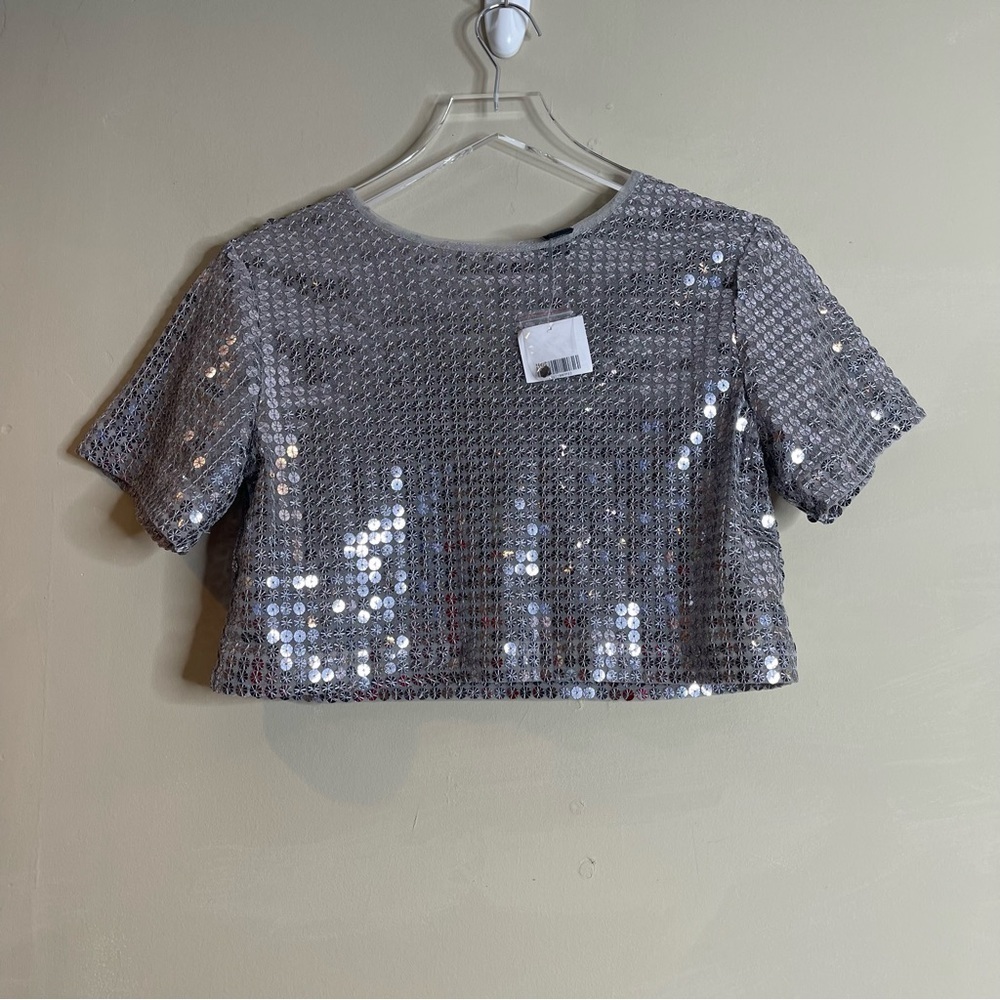 Forever 21 Teal Sequin Crop Top Blouse